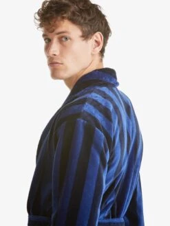 Men's Bathrobe Aston 36 Terry Cotton Navy -Derek Rose Shop mens bathrobe aston 36 terry cotton navy shoulder
