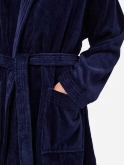 Men's Bathrobe Triton 10 Terry Cotton Navy -Derek Rose Shop mens bathrobe triton 10 cotton navy pocket