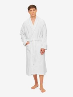 Men's Bathrobe Triton 10 Terry Cotton White 12 Men's Bathrobe Triton 10 Terry Cotton White -Derek Rose Shop mens bathrobe triton 10 terry cotton white front