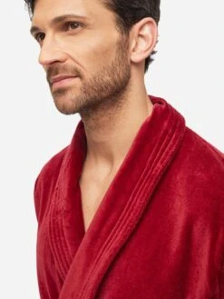 Men's Bathrobe Triton 10 Terry Cotton Wine 14 Men's Bathrobe Triton 10 Terry Cotton Wine -Derek Rose Shop mens bathrobe triton 10 terry cotton wine front close up