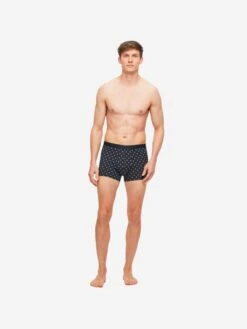 Men's Boxer Briefs Spot 5 Pima Cotton Stretch Navy -Derek Rose Shop mens boxer briefs spot 5 pima cotton stretch navy front