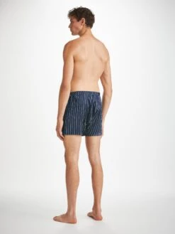 Men's Classic Fit Boxers Brindisi 102 Silk Satin Navy -Derek Rose Shop mens classic fit boxers brindisi 102 silk satin navy back