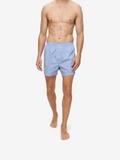 Men's Classic Fit Boxers Gingham Cotton Blue 14 Men's Classic Fit Boxers Gingham Cotton Blue -Derek Rose Shop mens classic fit boxers gingham cotton blue crop front