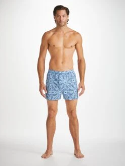 Men's Classic Fit Boxers Ledbury 69 Cotton Batiste Blue -Derek Rose Shop mens classic fit boxers ledbury 69 cotton batiste blue front