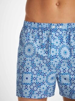 Men's Classic Fit Boxers Ledbury 69 Cotton Batiste Blue -Derek Rose Shop mens classic fit boxers ledbury 69 cotton batiste blue print
