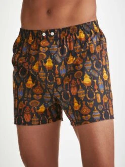 Men's Classic Fit Boxers Ledbury 71 Cotton Batiste Navy -Derek Rose Shop mens classic fit boxers ledbury 71 cotton batiste navy print