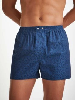 Men's Classic Fit Boxers Paris 26 Cotton Jacquard Navy -Derek Rose Shop mens classic fit boxers paris 26 cotton jacquard navy print