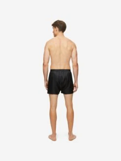 Men's Classic Fit Boxers Woburn Silk Satin Black -Derek Rose Shop mens classic fit boxers woburn silk satin black back