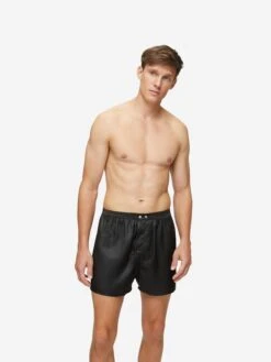 Men's Classic Fit Boxers Woburn Silk Satin Black -Derek Rose Shop mens classic fit boxers woburn silk satin black creative
