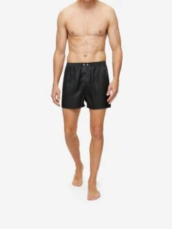 Men's Classic Fit Boxers Woburn Silk Satin Black -Derek Rose Shop mens classic fit boxers woburn silk satin black fit