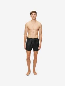 Men's Classic Fit Boxers Woburn Silk Satin Black -Derek Rose Shop mens classic fit boxers woburn silk satin black front