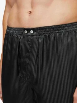 Men's Classic Fit Boxers Woburn Silk Satin Black -Derek Rose Shop mens classic fit boxers woburn silk satin black waistband