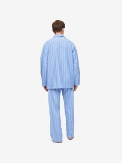 Men's Classic Fit Pyjamas Arran 20 Brushed Cotton Blue -Derek Rose Shop mens classic fit pyjamas arran 20 brushed cotton blue back