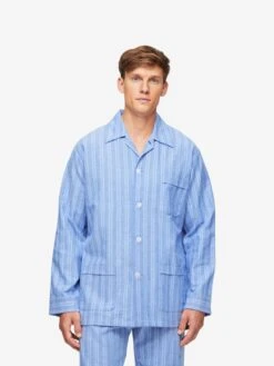 Men's Classic Fit Pyjamas Arran 20 Brushed Cotton Blue -Derek Rose Shop mens classic fit pyjamas arran 20 brushed cotton blue creative