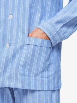 Men's Classic Fit Pyjamas Arran 20 Brushed Cotton Blue -Derek Rose Shop mens classic fit pyjamas arran 20 brushed cotton blue pocket