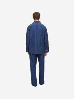 Men's Classic Fit Pyjamas Balmoral 3 Brushed Cotton Navy -Derek Rose Shop mens classic fit pyjamas balmoral 3 brushed cotton navy back