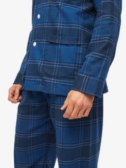 Men's Classic Fit Pyjamas Kelburn 27 Brushed Cotton Navy -Derek Rose Shop mens classic fit pyjamas kelburn 27 brushed cotton navy sleeve pocket close up