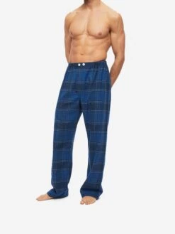 Men's Classic Fit Pyjamas Kelburn 27 Brushed Cotton Navy -Derek Rose Shop mens classic fit pyjamas kelburn 27 brushed cotton navy trousers close up