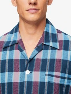 Men's Classic Fit Pyjamas Kelburn 29 Brushed Cotton Multi -Derek Rose Shop mens classic fit pyjamas kelburn 29 brushed cotton multi collar
