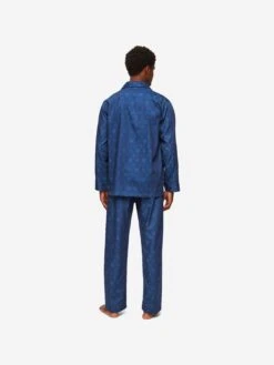 Men's Classic Fit Pyjamas Paris 24 Cotton Jacquard Navy -Derek Rose Shop mens classic fit pyjamas paris 24 cotton jacquard navy back