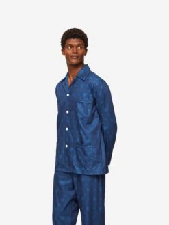 Men's Classic Fit Pyjamas Paris 24 Cotton Jacquard Navy -Derek Rose Shop mens classic fit pyjamas paris 24 cotton jacquard navy creative