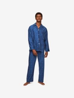 Men's Classic Fit Pyjamas Paris 24 Cotton Jacquard Navy -Derek Rose Shop mens classic fit pyjamas paris 24 cotton jacquard navy front