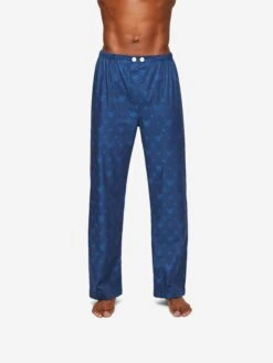 Men's Classic Fit Pyjamas Paris 24 Cotton Jacquard Navy -Derek Rose Shop mens classic fit pyjamas paris 24 cotton jacquard navy trousers