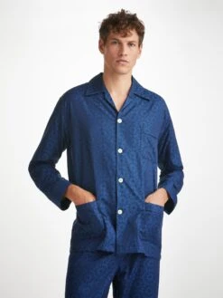 Men's Classic Fit Pyjamas Paris 26 Cotton Jacquard Navy -Derek Rose Shop mens classic fit pyjamas paris 26 cotton jacquard navy creative