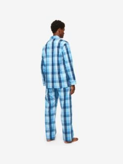 Men's Classic Fit Pyjamas Ranga 45 Brushed Cotton Blue 12 Men's Classic Fit Pyjamas Ranga 45 Brushed Cotton Blue -Derek Rose Shop mens classic fit pyjamas ranga 45 brushed cotton blue back