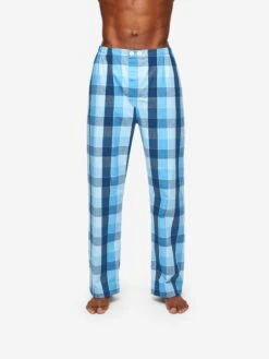 Men's Classic Fit Pyjamas Ranga 45 Brushed Cotton Blue 15 Men's Classic Fit Pyjamas Ranga 45 Brushed Cotton Blue -Derek Rose Shop mens classic fit pyjamas ranga 45 brushed cotton blue bottom close upjpg