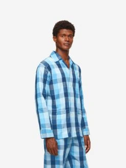 Men's Classic Fit Pyjamas Ranga 45 Brushed Cotton Blue 13 Men's Classic Fit Pyjamas Ranga 45 Brushed Cotton Blue -Derek Rose Shop mens classic fit pyjamas ranga 45 brushed cotton blue hero