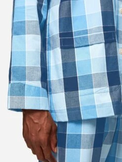 Men's Classic Fit Pyjamas Ranga 45 Brushed Cotton Blue 14 Men's Classic Fit Pyjamas Ranga 45 Brushed Cotton Blue -Derek Rose Shop mens classic fit pyjamas ranga 45 brushed cotton blue pocket close up