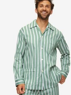 Men's Classic Fit Pyjamas Royal 219 Cotton Green -Derek Rose Shop mens classic fit pyjamas royal 219 cotton satin green creative