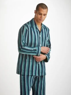 Men's Classic Fit Pyjamas Royal 221 Cotton Teal 9 Men's Classic Fit Pyjamas Royal 221 Cotton Teal -Derek Rose Shop mens classic fit pyjamas royal 221 cotton teal creative