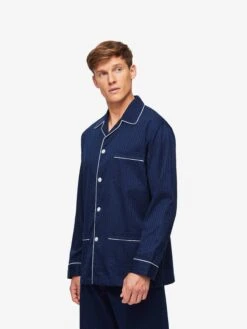 Men's Classic Fit Pyjamas Royal 40 Cotton Navy -Derek Rose Shop mens classic fit pyjamas royal 40 cotton satin navy creative