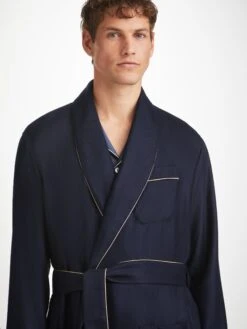 Men's Dressing Gown Duke Cashmere Navy 15 Men's Dressing Gown Duke Cashmere Navy -Derek Rose Shop mens dressing gown duke cashmere navy collar