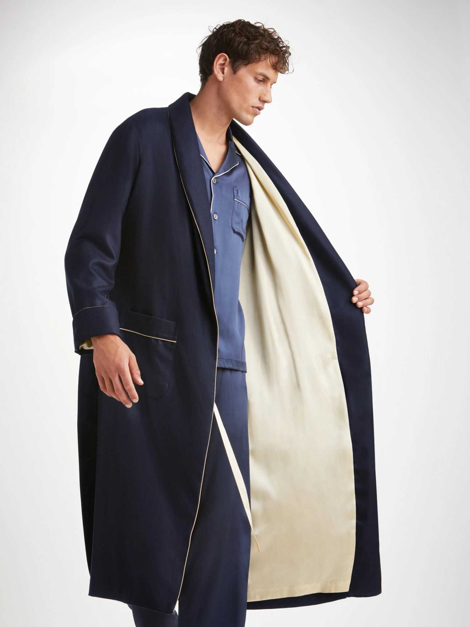 Men's Dressing Gown Duke Cashmere Navy 8 Men's Dressing Gown Duke Cashmere Navy - Image 6