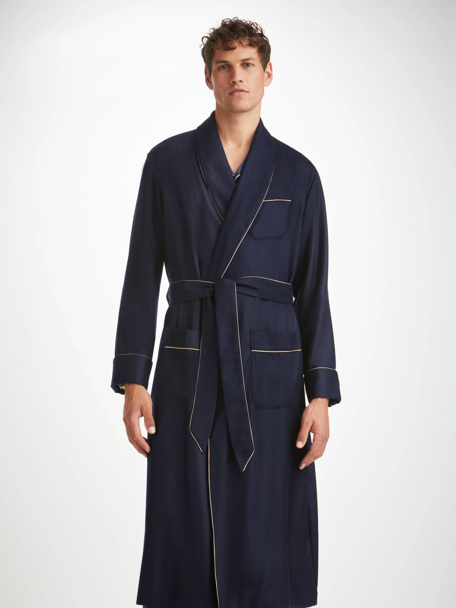 Men's Dressing Gown Duke Cashmere Navy 5 Men's Dressing Gown Duke Cashmere Navy - Image 3