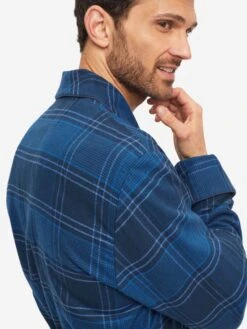Men's Dressing Gown Kelburn 27 Brushed Cotton Navy -Derek Rose Shop mens dressing gown kelburn 27 brushed cotton navy back shoulder