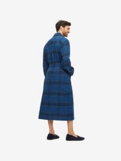 Men's Dressing Gown Kelburn 27 Brushed Cotton Navy -Derek Rose Shop mens dressing gown kelburn 27 brushed cotton navy backpg