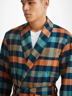 Men's Dressing Gown Kelburn 40 Brushed Cotton Multi -Derek Rose Shop mens dressing gown kelburn 40 brushed cotton multi collar