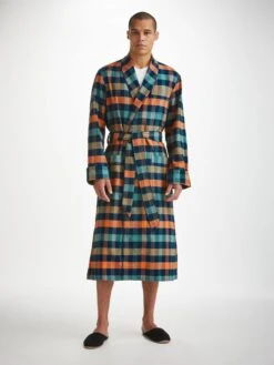 Men's Dressing Gown Kelburn 40 Brushed Cotton Multi -Derek Rose Shop mens dressing gown kelburn 40 brushed cotton multi front