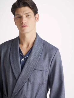 Men's Dressing Gown Lincoln 11 Wool Navy -Derek Rose Shop mens dressing gown lincoln 11 wool navy collar