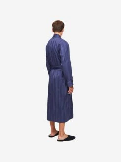 Men's Dressing Gown Lingfield Cotton Navy 13 Men's Dressing Gown Lingfield Cotton Navy -Derek Rose Shop mens dressing gown lingfield cotton satin navy back