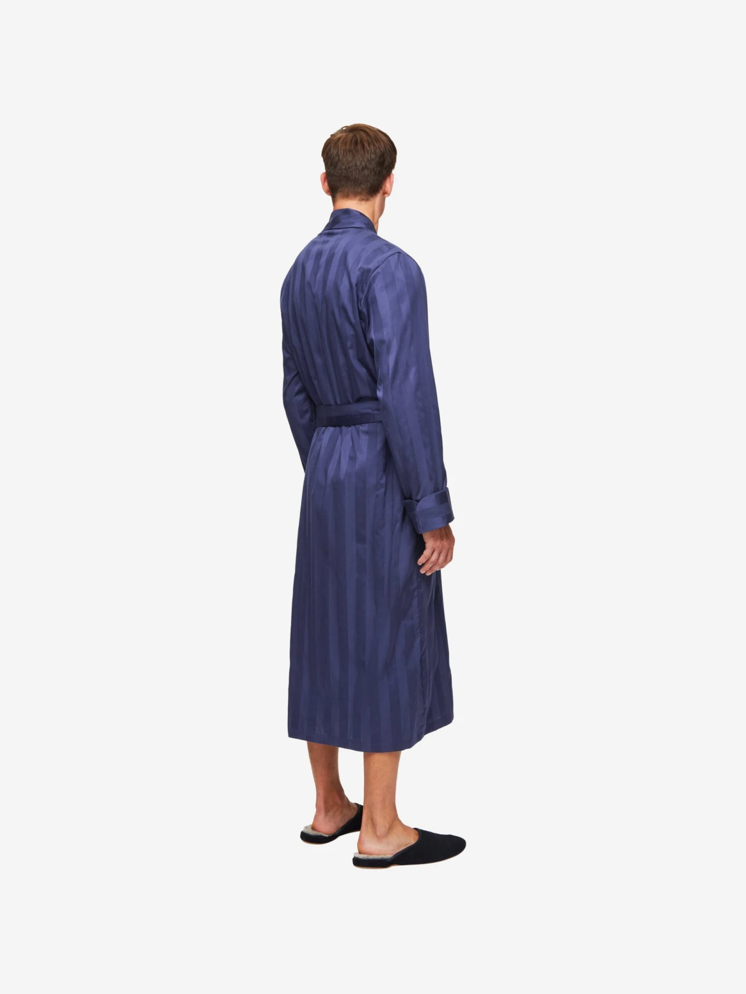 Men's Dressing Gown Lingfield Cotton Navy 6 Men's Dressing Gown Lingfield Cotton Navy - Image 4