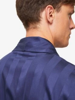 Men's Dressing Gown Lingfield Cotton Navy 14 Men's Dressing Gown Lingfield Cotton Navy -Derek Rose Shop mens dressing gown lingfield cotton satin navy collar