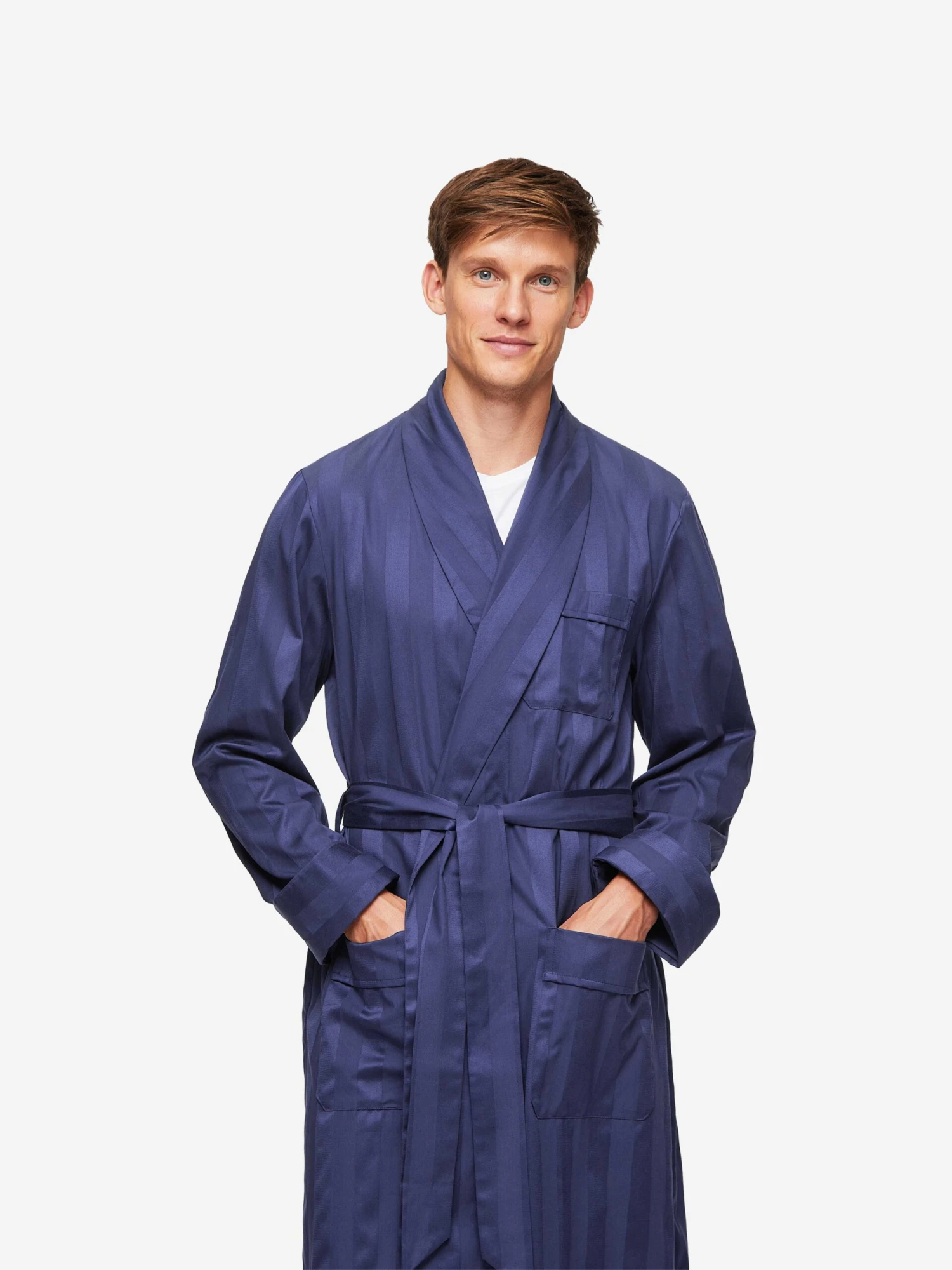Men's Dressing Gown Lingfield Cotton Navy 3 Men's Dressing Gown Lingfield Cotton Navy