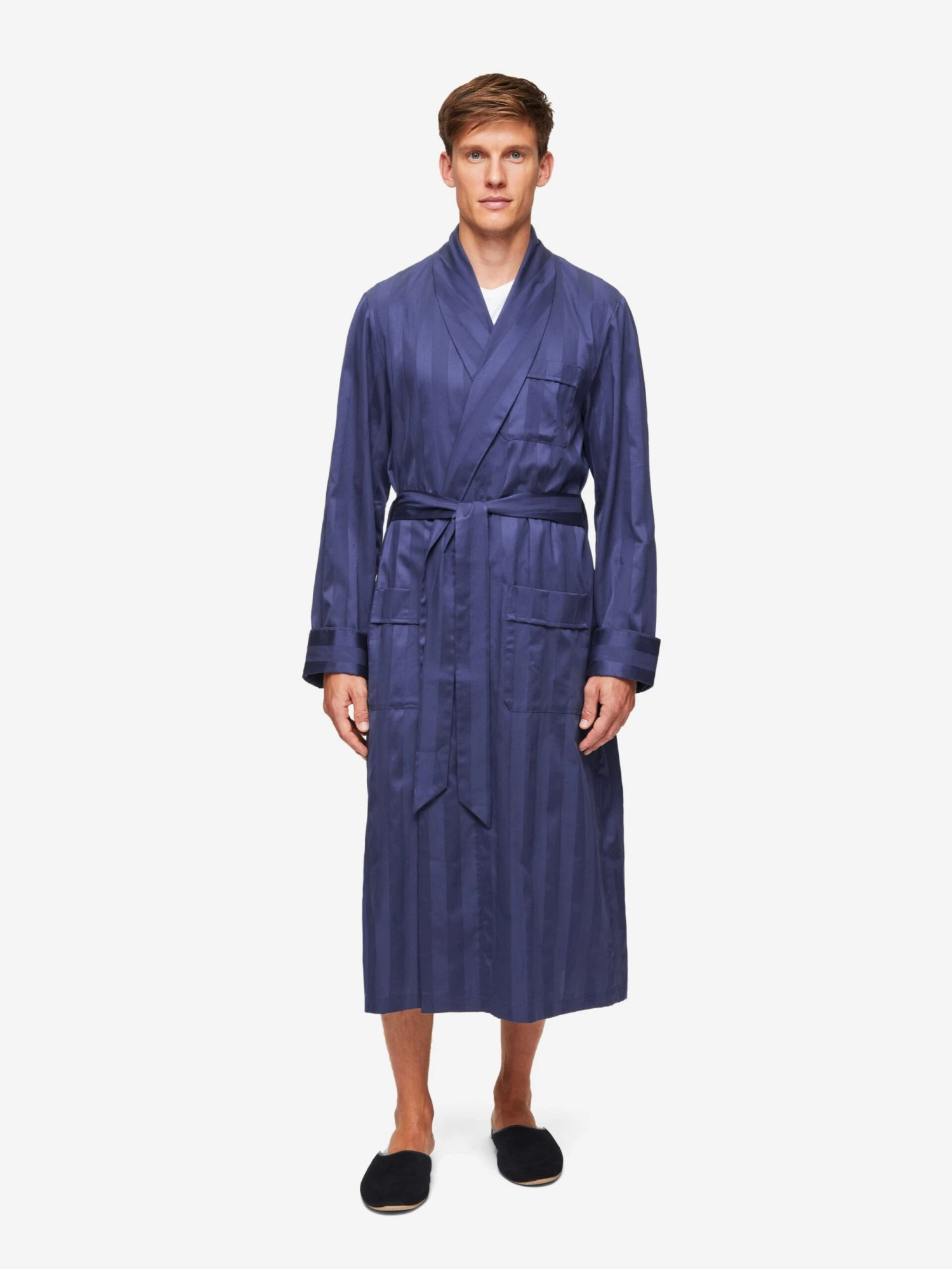 Men's Dressing Gown Lingfield Cotton Navy 5 Men's Dressing Gown Lingfield Cotton Navy - Image 3