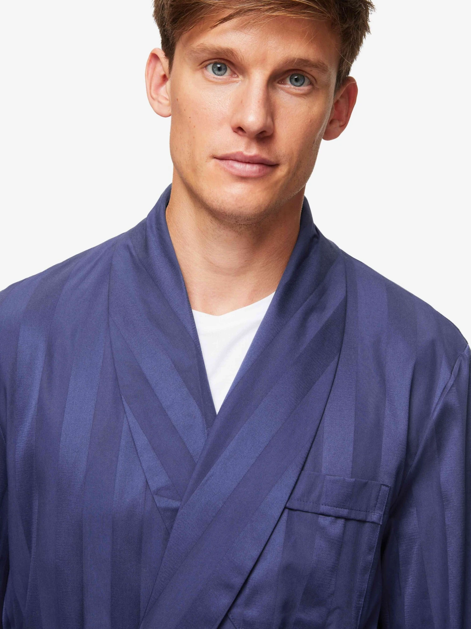 Men's Dressing Gown Lingfield Cotton Navy 9 Men's Dressing Gown Lingfield Cotton Navy - Image 7