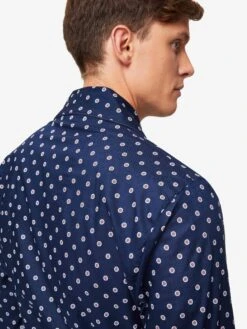 Men's Dressing Gown Nelson 93 Cotton Batiste Navy -Derek Rose Shop mens dressing gown nelson 93 cotton batiste navy shoulder